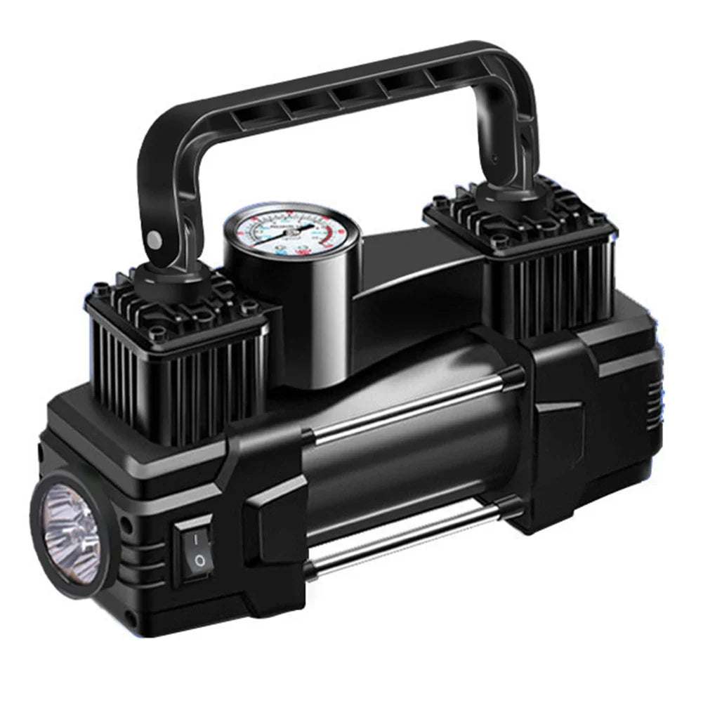 12V Dual Cylinder Air Compressor - 150PSI Heavy Duty Tire Inflator Pump with Pressure Gauge for Cars and Vehicles