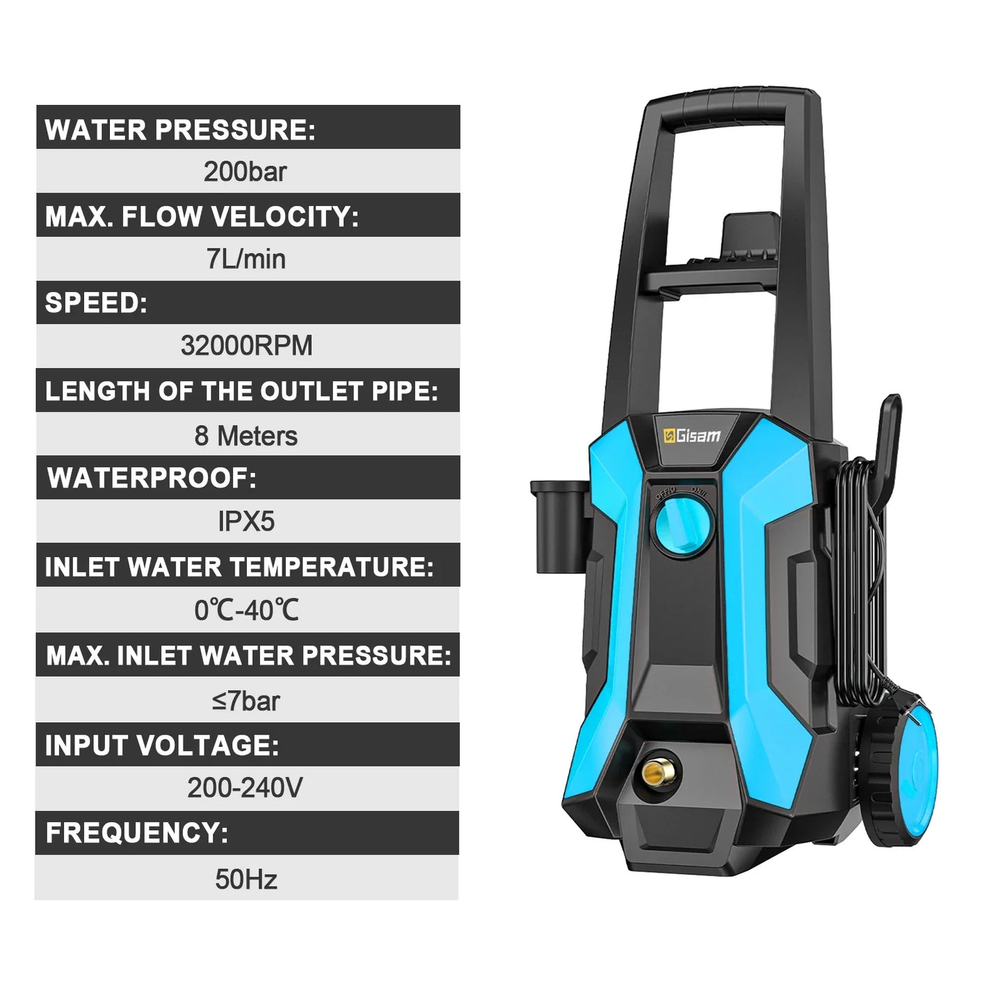2200W 200Bar Electric Pressure Washer - Car & Garden Cleaning Gun with 180° Adjustable Nozzle