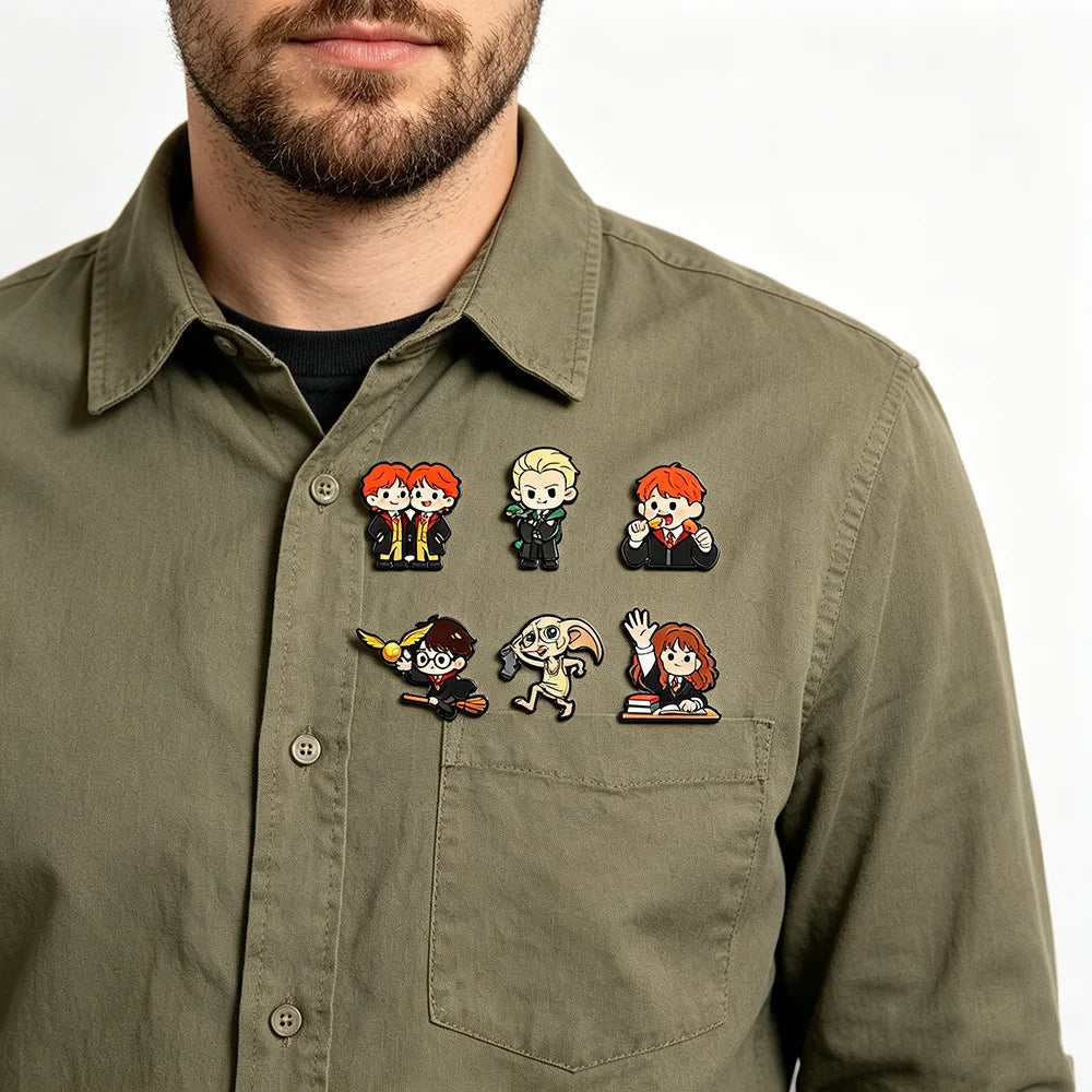 6-Piece Wizard Student Enamel Pin Set - Cute Movie-Themed Brooches for Backpacks, Hats & Cosplay