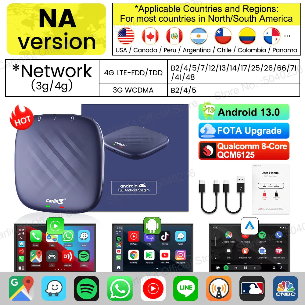 CarlinKit Android 13 AI TV Box β 8-Core Wireless CarPlay & Android Auto with Split Screen, 64G/128G for Netflix, YouTube, Play Store