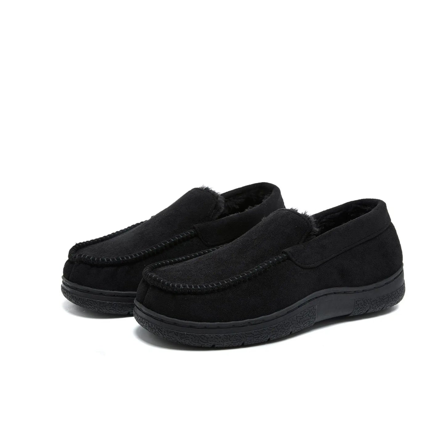 Men's Fleece-Lined Moccasin Slippers - Warm Closed-Back Non-Slip Indoor & Outdoor Winter Shoes
