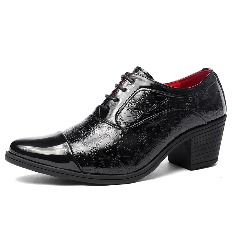 Luxury Red High Heel Men’s Dress Shoes - Pointed Toe Leather Moccasin Wedding Oxford Shoes