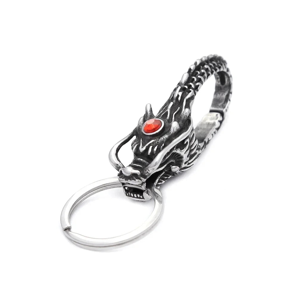 Vintage Punk Stainless Steel Animal Keychain β Dragon Head Fashion Keyring for Men & Women, Waist Belt Clip Jewelry Gift