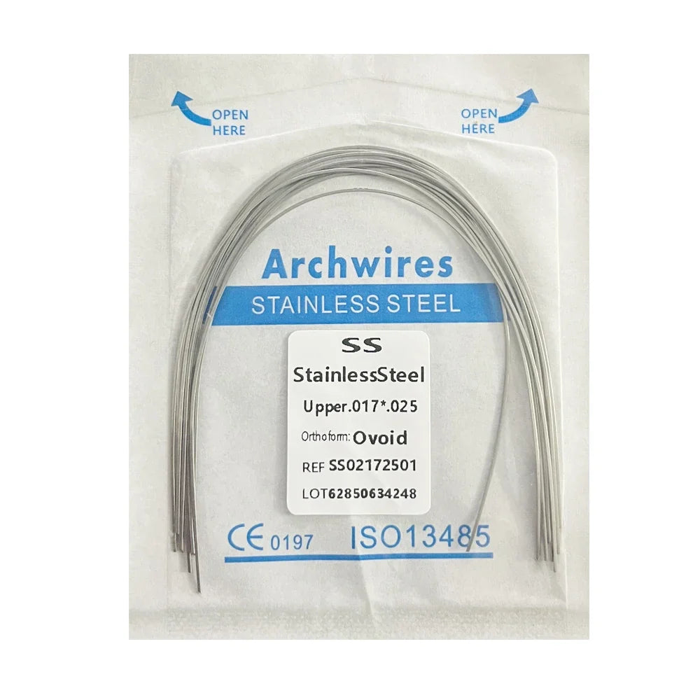 10PCS Dental Orthodontic Arch Wire Set - Stainless Steel Round & Rectangular Dentist Ovoid Form Material