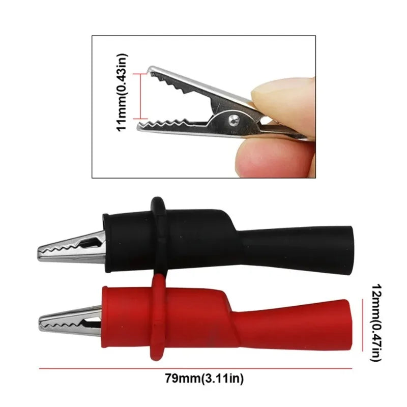 2Pcs Alligator Test Clips - Red Black 10A 1000V Multimeter Probe Leads for AC DC Power Testing