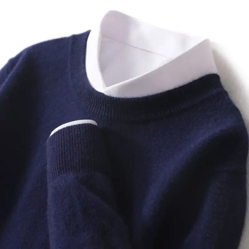 Men's Autumn Winter Cashmere Sweater - Soft Warm O-Neck Loose Knit Pullover Korean Style Top