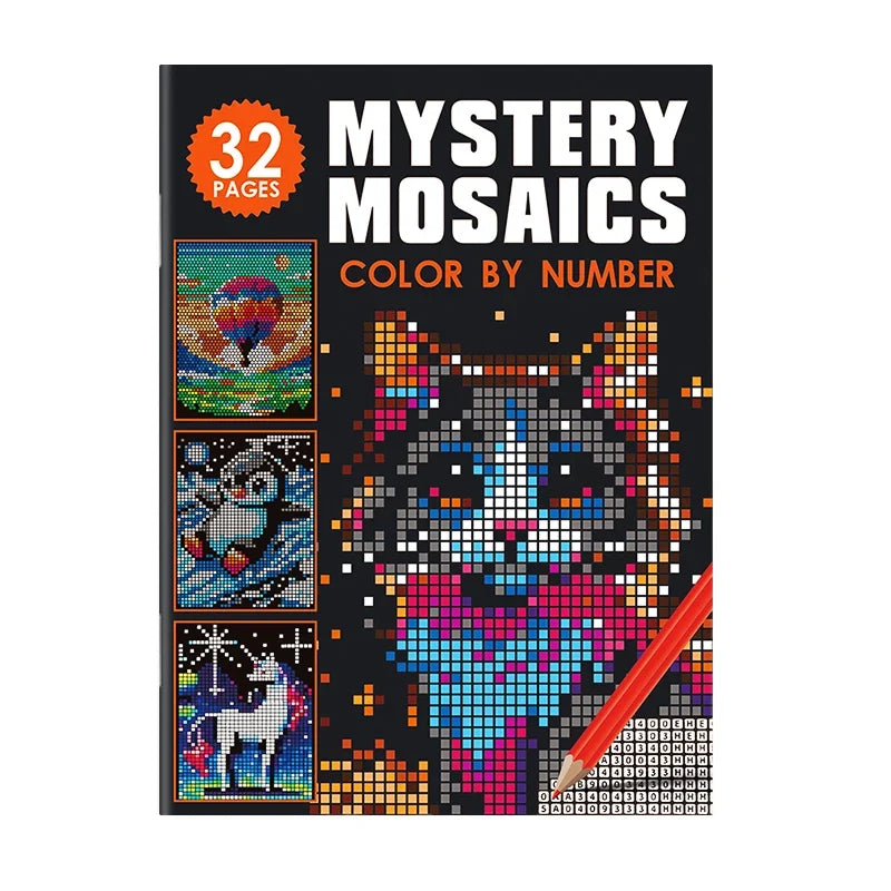Mysterious Mosaic Color by Number Book - 32 Pages Pixel Art Coloring with Cute Animals & Scenery for Adult Stress Relief