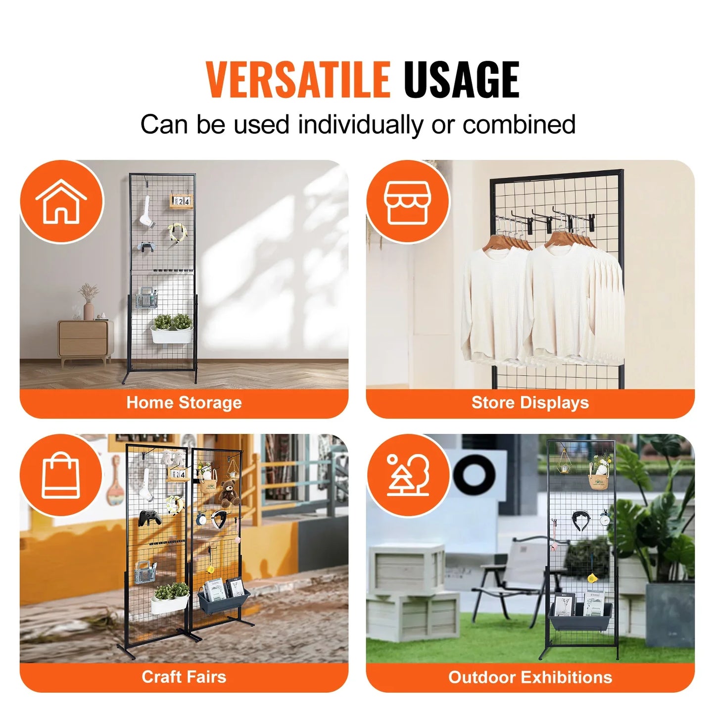SucceBuy Grid Wall Display Panels - Double-Sided Wire Grid Rack with Hooks for Retail & Craft Shows