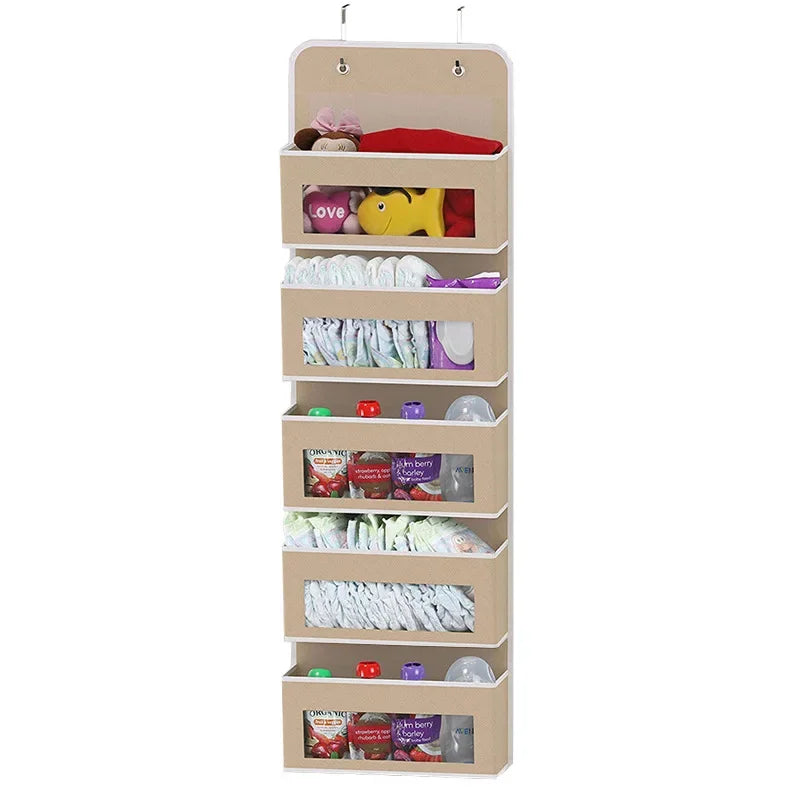 5-Shelf Hanging Storage Organizer - Anti-Tilt Over Door Storage with Large Capacity Pockets for Bedroom & Bathroom