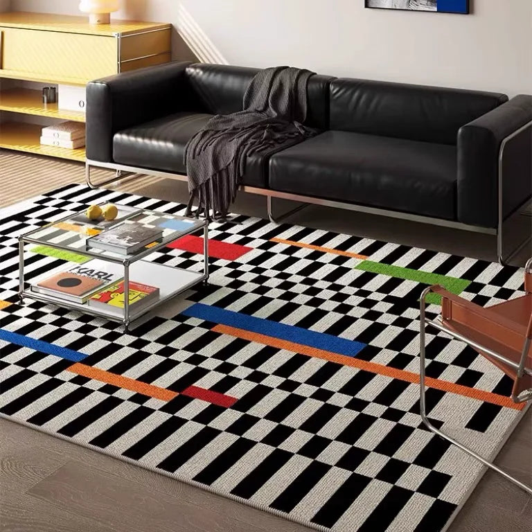 Black Stripe Plush Rug — Non-Slip Luxury Carpet for Living Room, Bedroom, Study, and Nordic Home Decor