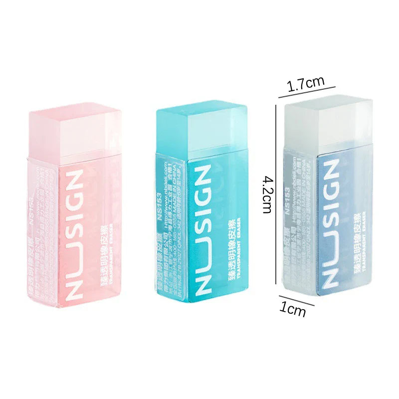 Cute Transparent Soft Eraser Set – Minimalist Solid Color School Erasers for Students & Stationery Supplies