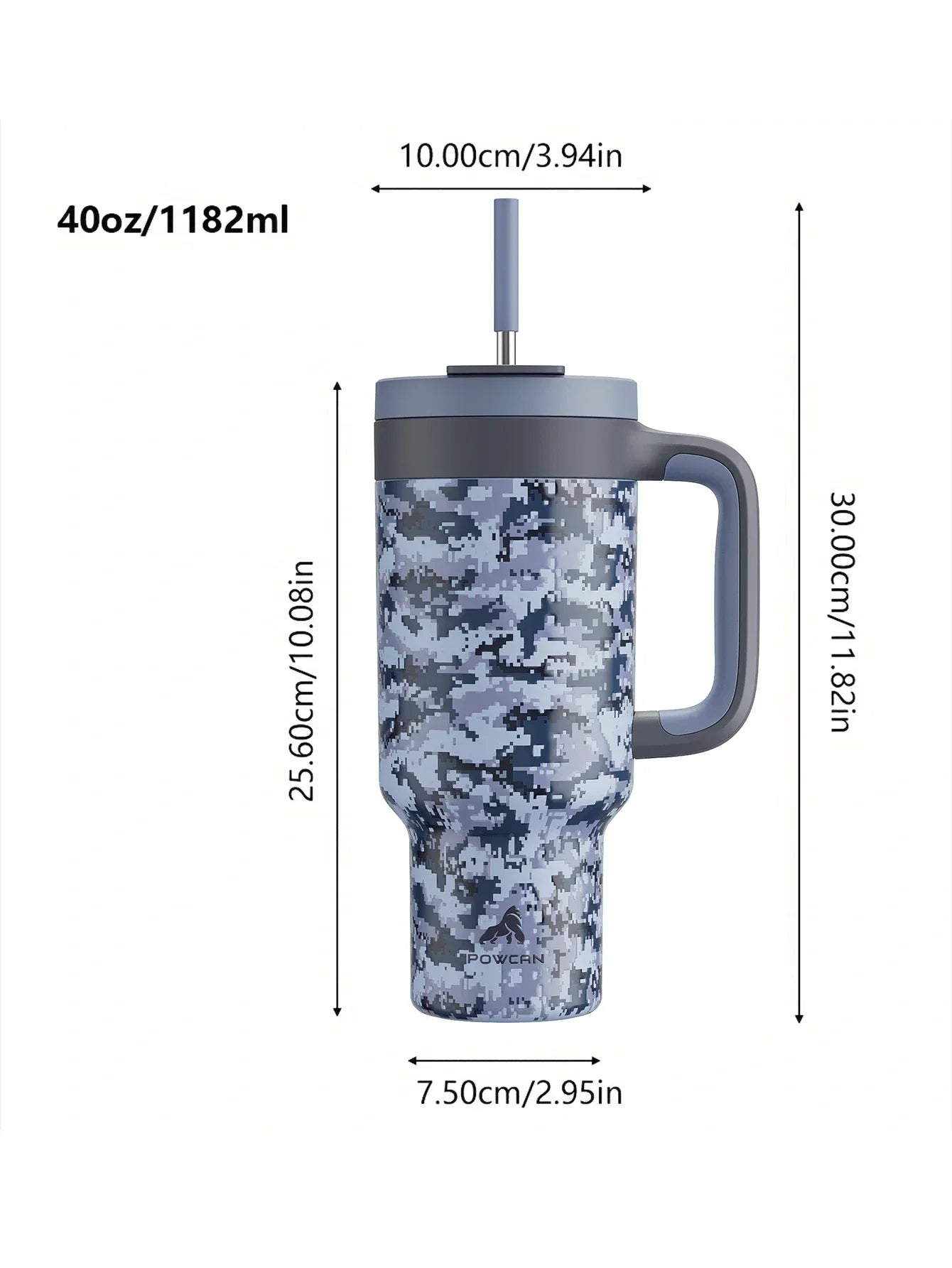 Powcan 40oz Stainless Steel Tumbler with Handle & Straw β Camouflage Prints, Leak-Proof Vacuum Travel Mug for Outdoors