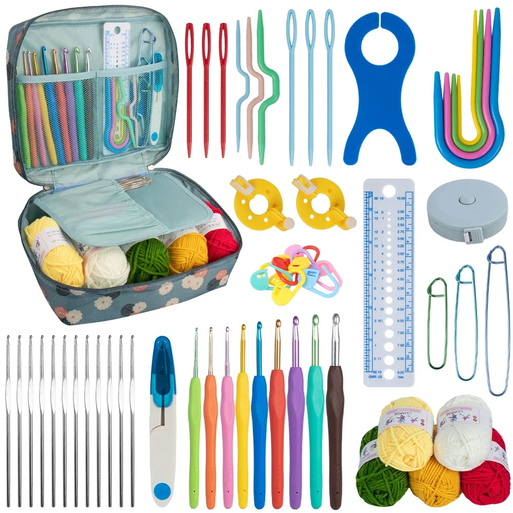 Knitting Crochet Hook Set - DIY Sewing Craft Tools with Bag, Ergonomic Handles & Blunt Needles