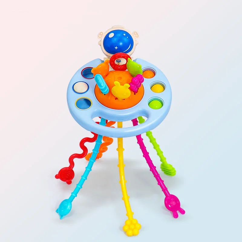 Baby Pull String Sensory Toy - Silicone Teething Rattle Montessori Learning Toy for 6-12 Months