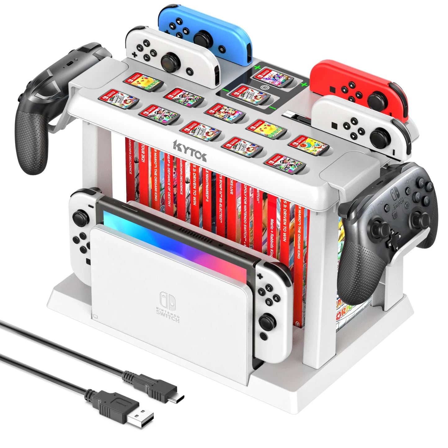 OIVO Switch Joy-Con Charger & Game Storage Tower โ Pro Controller Holder for Nintendo Switch OLED Dock Station