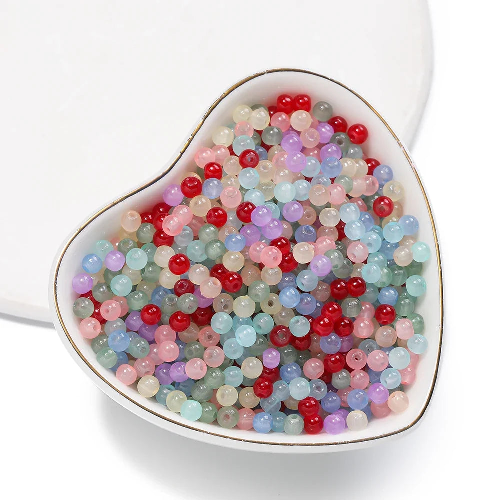 50/100pcs 4mm Colored Glass Jade Beads - Round Spacer Beads for DIY Earrings, Necklaces & Bracelets