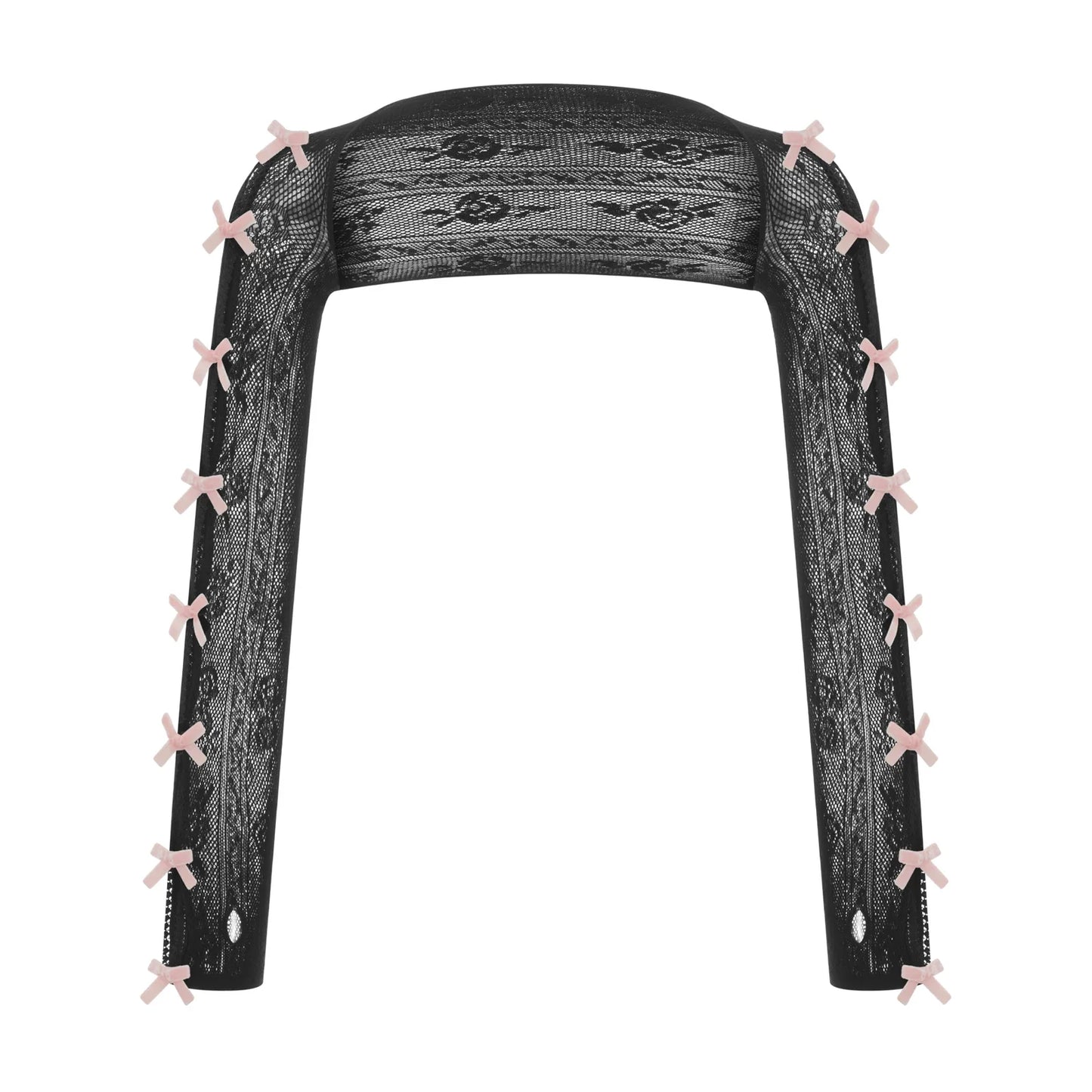 Women’s Lace Shrug Crop Top – Open Front Fishnet Arm Sleeves with Finger Hole Gothic Y2K Kawaii Retro Aesthetic Gloves