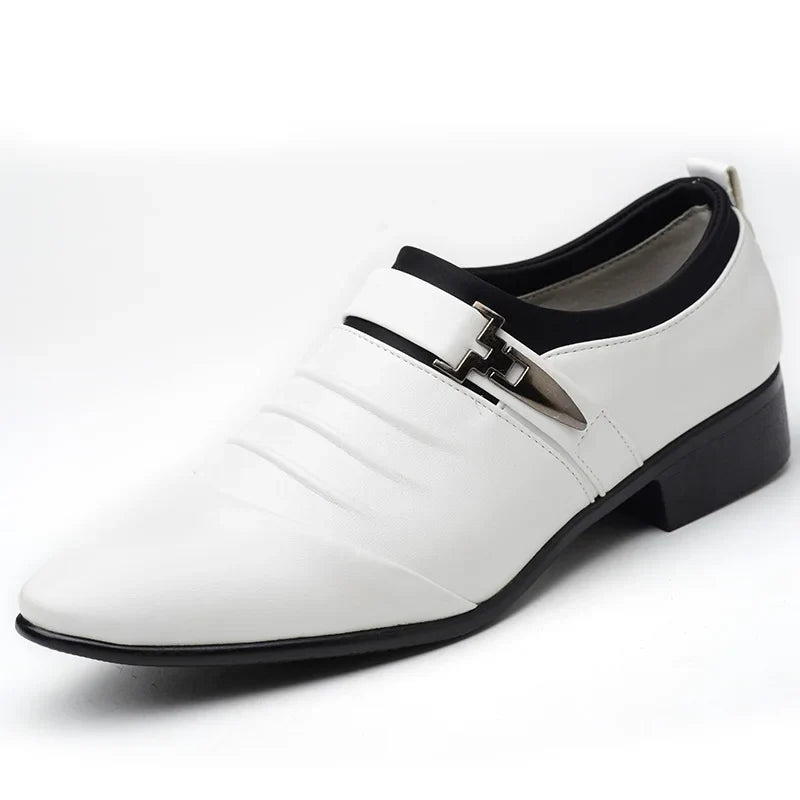 Men’s Classic White Dress Shoes - Casual Business Leather Point Toe Wedding Formal Shoes Size 46