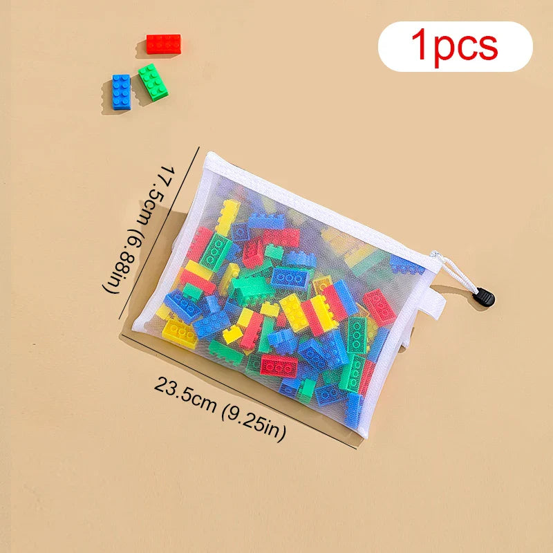 Children’s Puzzle & Building Block Storage Bag – Transparent Mesh Zipper Organizer for Toys, Cosmetics & Household Items