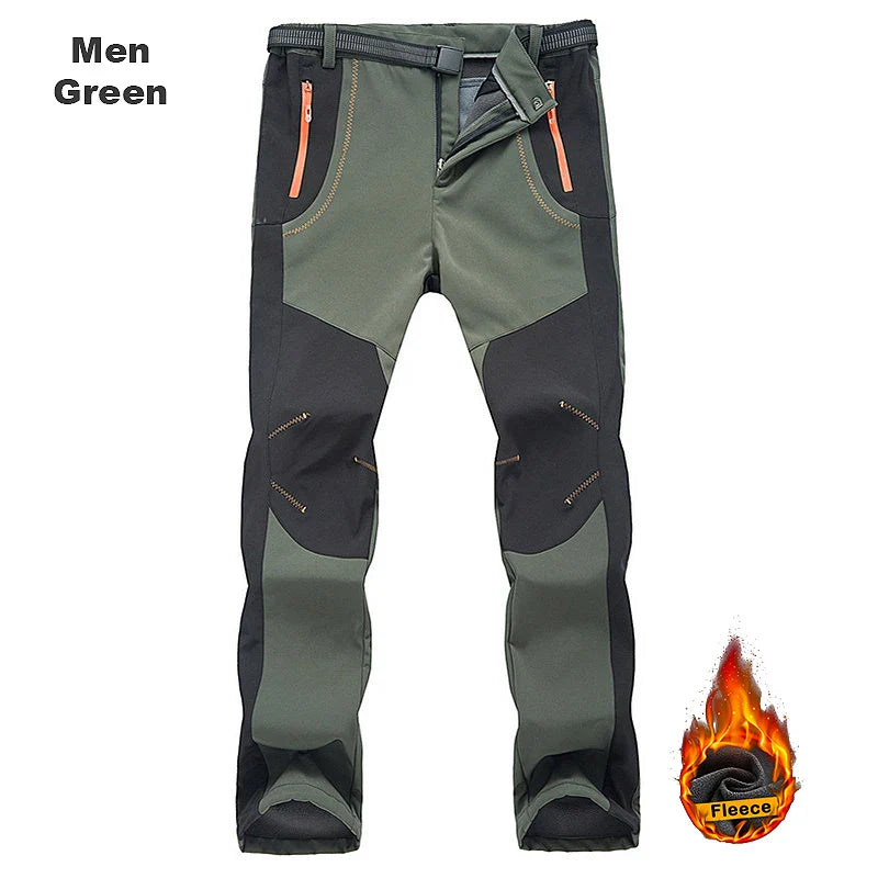 LNGXO Men’s Fleece Hiking Pants – Thick Warm Winter Waterproof & Windproof Soft Shell Ski, Trekking, and Camping Trousers