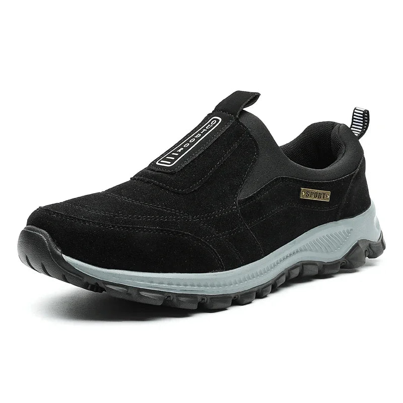 YRZL Men’s Hiking Sneakers - Breathable Suede Leather Slip-On Shoes with Anti-Skid Outdoor Walking Comfort