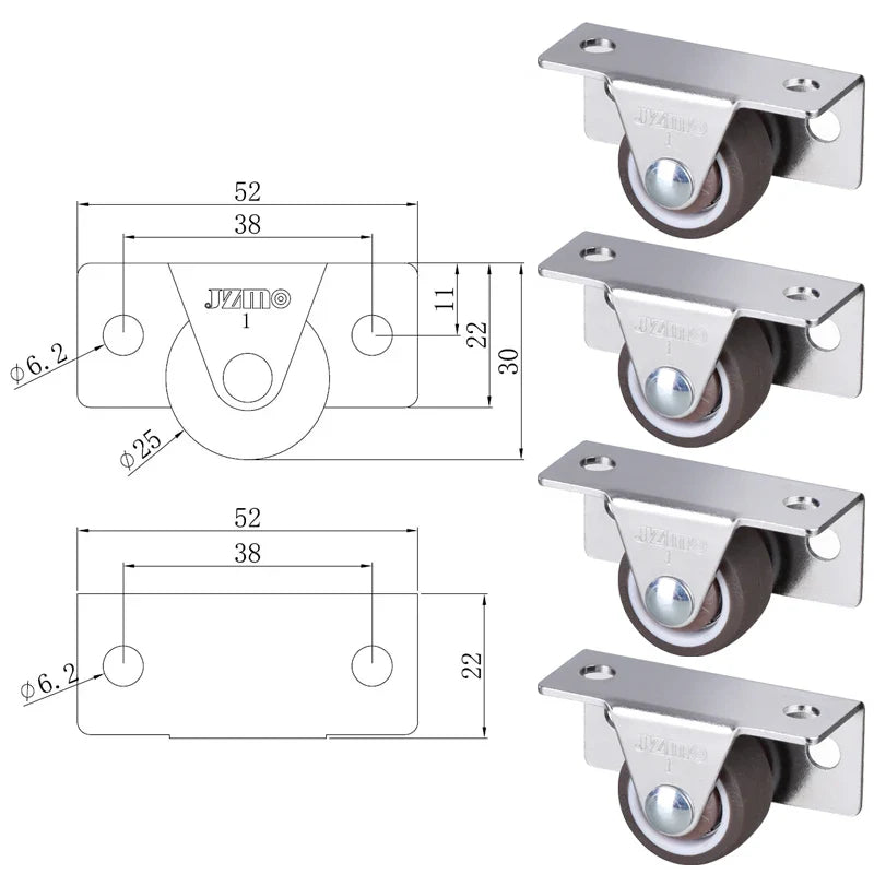 4Pcs Silent Rubber Casters | Low Profile Drawer Wheels for Furniture, Kitchen Cabinets, and Tables - Side Installation Replacement