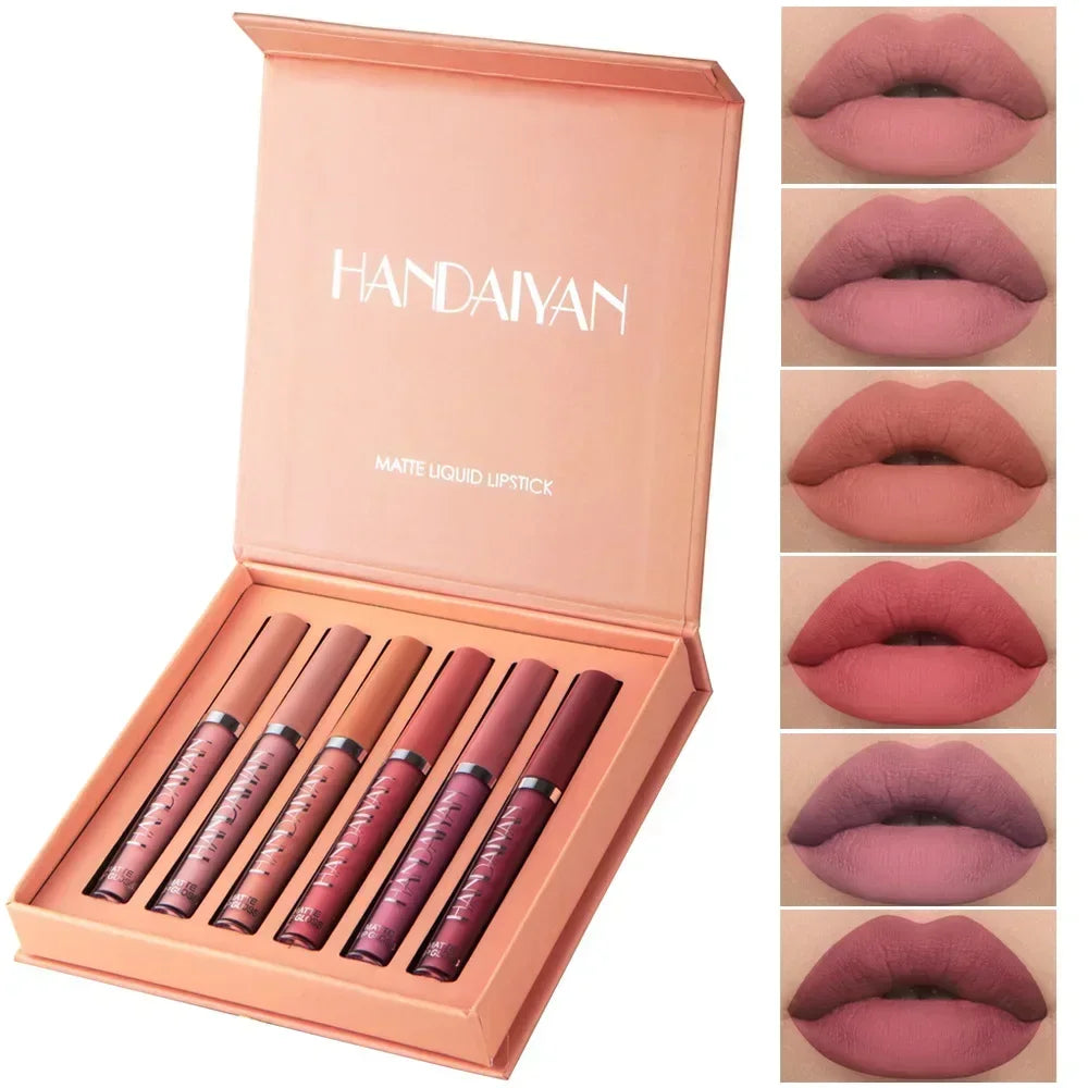 HANDAIYAN 6-Piece Matte Lipstick Set β Waterproof, Long-Lasting, Non-Stick Cup Korean Makeup for Women