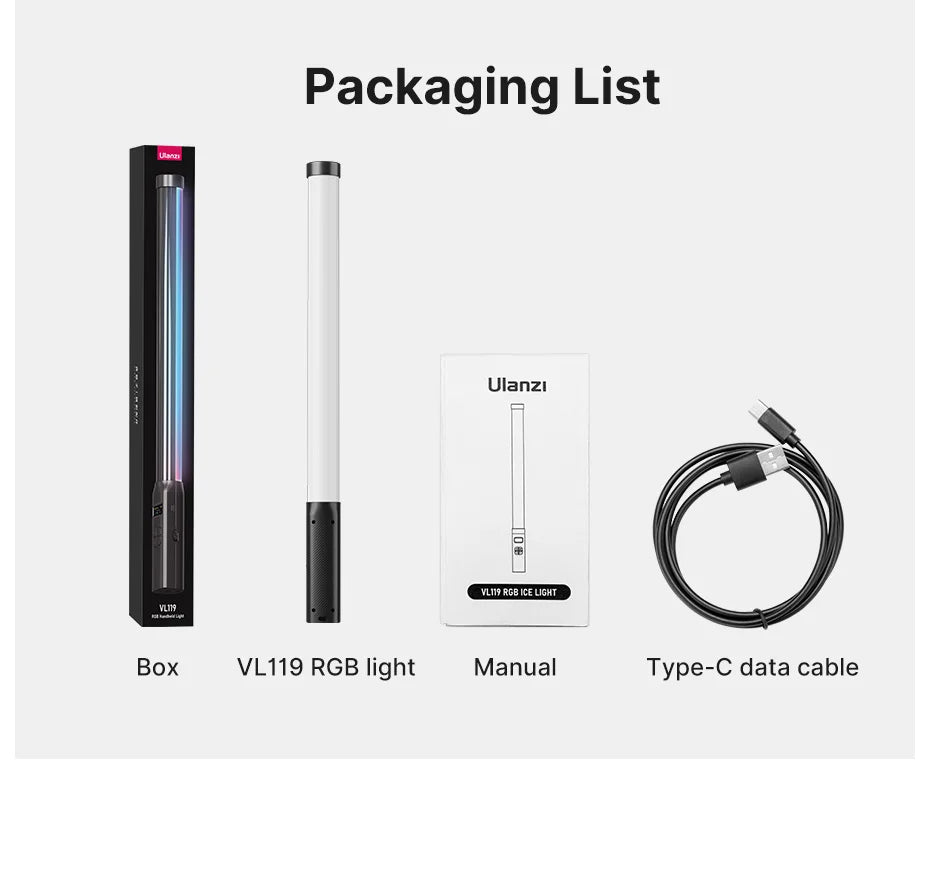 Ulanzi VL119 19.68" Handheld RGB LED Stick Light β Colorful Photography Wand with CRI 95+, 2500K-9000K Studio Lamp