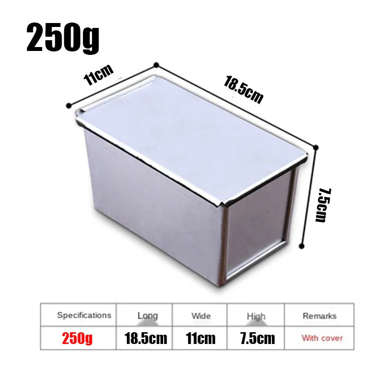 Aluminum Alloy Non-Stick Toast and Bread Loaf Pan – Black Cake Mold with Lid, Available in 250g to 1000g Sizes
