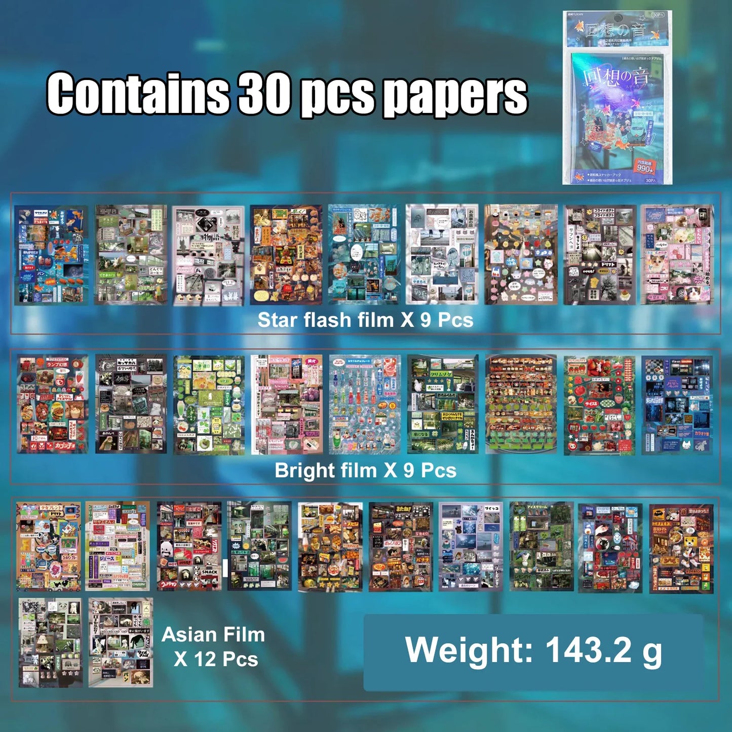 30 Sheets Japanese Style Sticker Book - Cute Cartoon Die Cut Stickers for DIY Scrapbooking Journals & Crafts