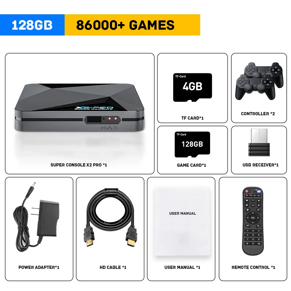 KINHANK Super Console X2 Pro Retro Game Box with 60,000 Built-in Games – Arcade, MAME, DC & SS Support with Wireless Gamepad Gift Set
