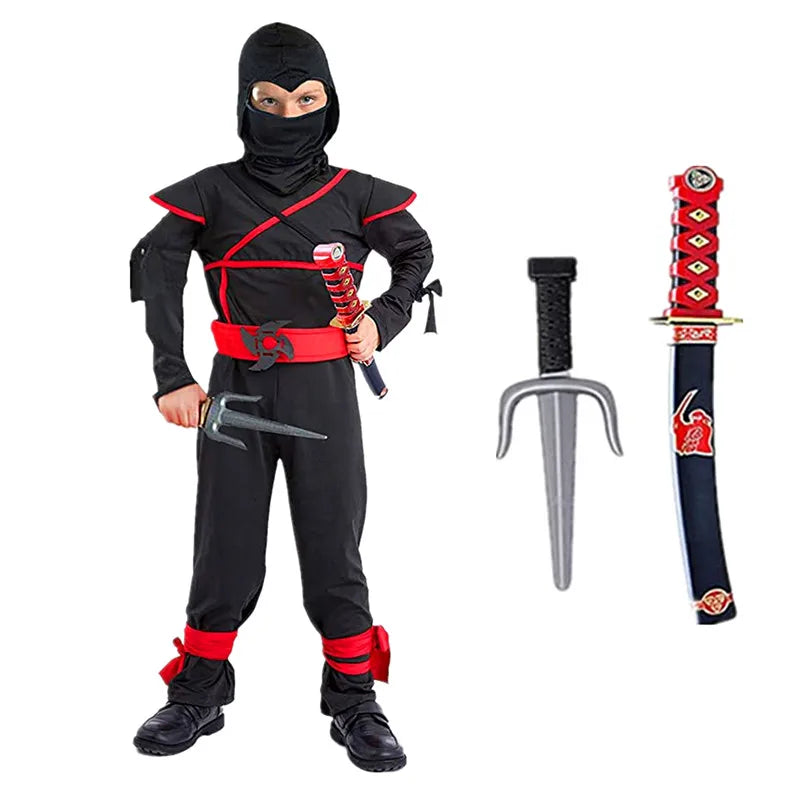 Red Ninja Costume for Boys – Samurai Kid Jumpsuit with Foam Accessories, Halloween & Gift Outfit