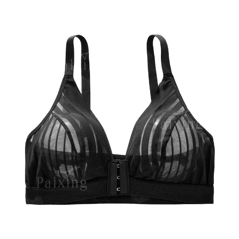 French Lace Strapless Bra - Striped Front Button Wirefree Fold-Up Lingerie Top