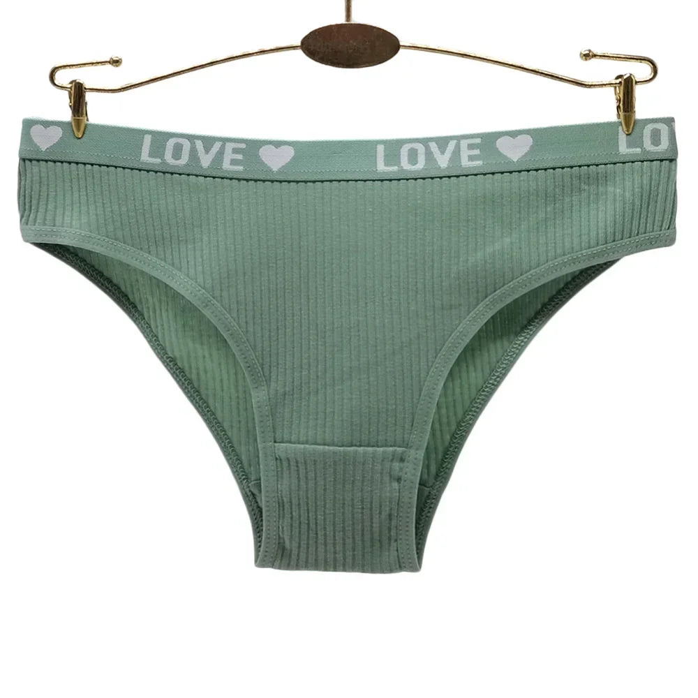 6PCS Women’s LOVE Ribbed Cotton Panties - Comfortable Low Waist Brief Underwear Set for Everyday Wear