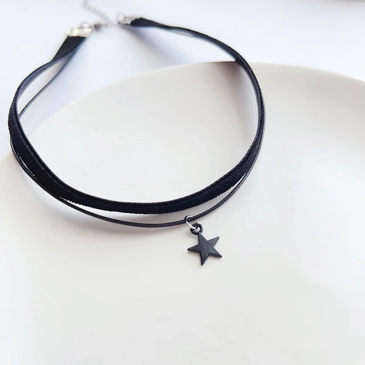 Black Velvet Pentagram Choker - Double Pendant Strap Necklace for Women, Gothic Fashion Accessory