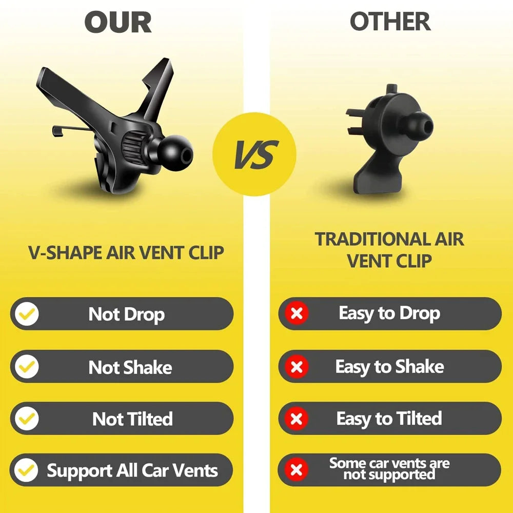 17mm Ball-Head Car Air Vent Clip β Universal Air Outlet Phone Holder Hook Clamp for Mobile & GPS