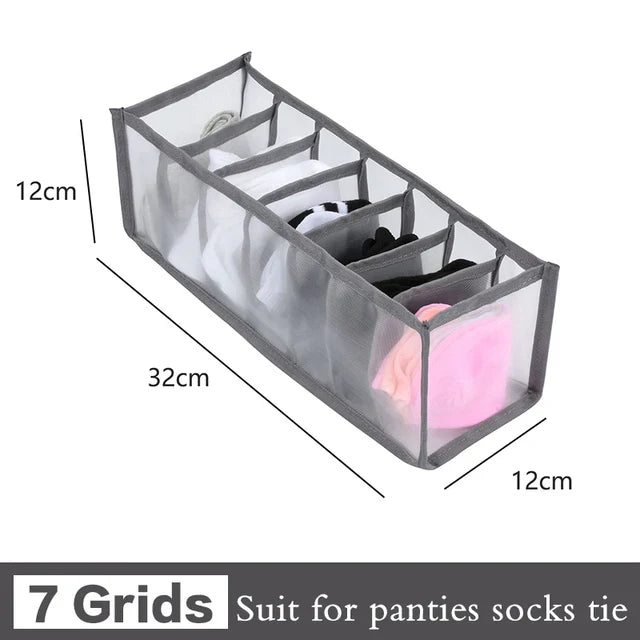6/7/11-Grid Foldable Underwear & Socks Organizer β Breathable Mesh Clothes Storage Box with Dividers for Wardrobe