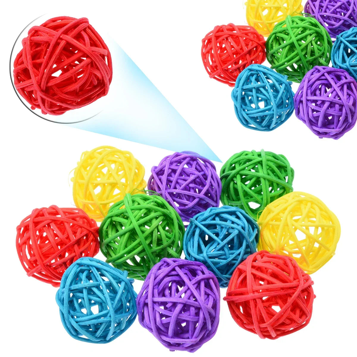 10pcs Sepak Takraw Parrot Chew Toys – Primary Color Foot & Beak Chewing, Scratching Toy for Birds