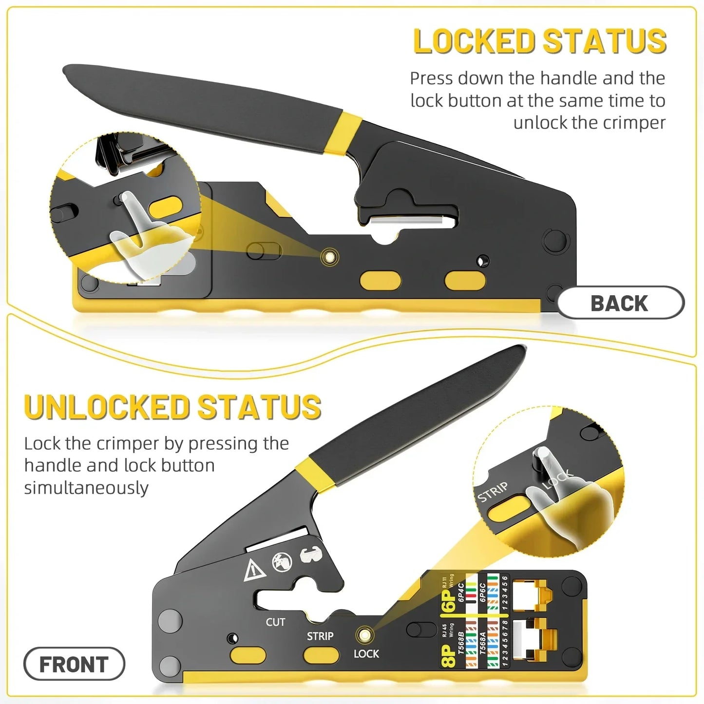 RJ45 Pass Through Crimping Tool - All-in-One Ethernet Wire Cutter for Cat5, Cat5e & Cat6 Network Connectors