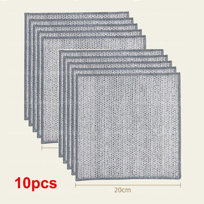 20/5PCS Thickened Steel Wire Cleaning Cloth – Non-Scratch Double-Layer Microfiber Mesh Dishrag & Kitchen Towels for Pots