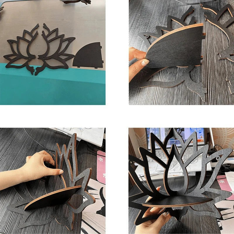 Wooden Lotus Hollow Decorative Rack – Wall-Mounted Aromatherapy Organizer and Essential Oil Candle Holder | Corner Shelf