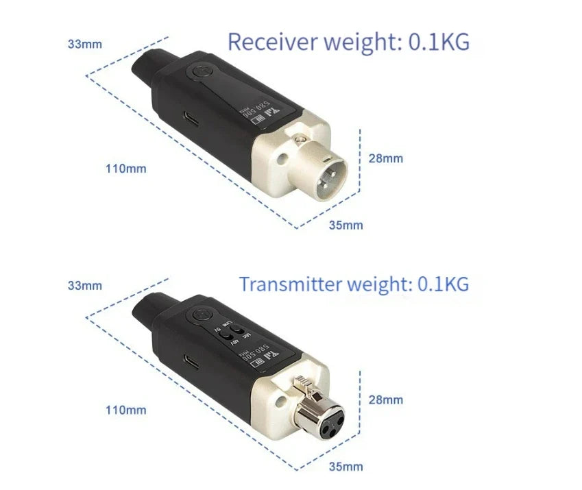 Wireless Microphone System - XLR Mic Converter Adapter with UHF Transmitter for Condenser & Dynamic Mics