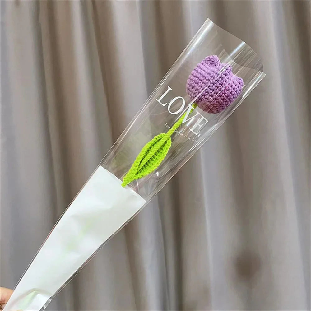Hand-Knitted Rose, Tulip & Sunflower Bouquet – Crochet Simulation Floral Arrangement for Home Table Decor