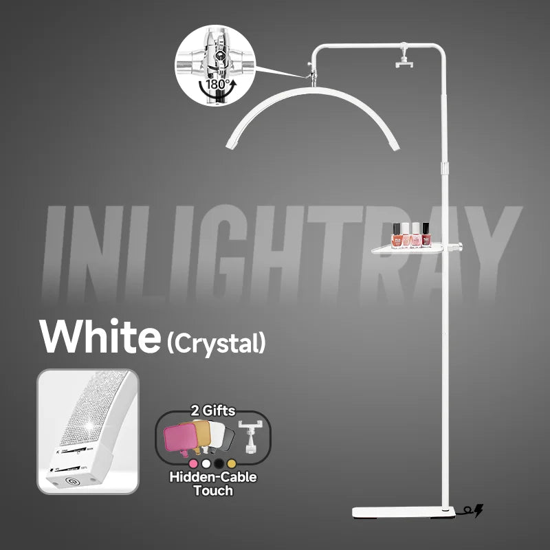 Hidden Cable Half Moon Beauty Lamp - Professional Lash Extension Floor Light with Custom Logo for Salon Makeup & Eyelash Artists