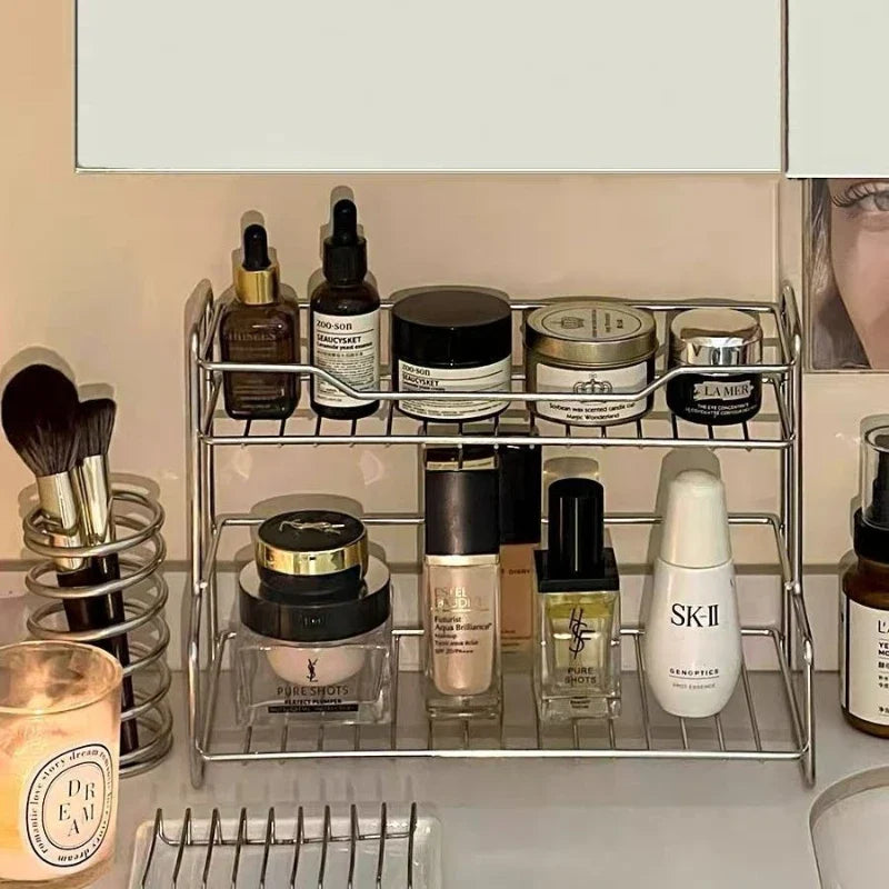 Double Layer Bathroom Sink Storage Rack - Minimalist Drainage Organizer for Cosmetics, Shower Gel & Toiletries