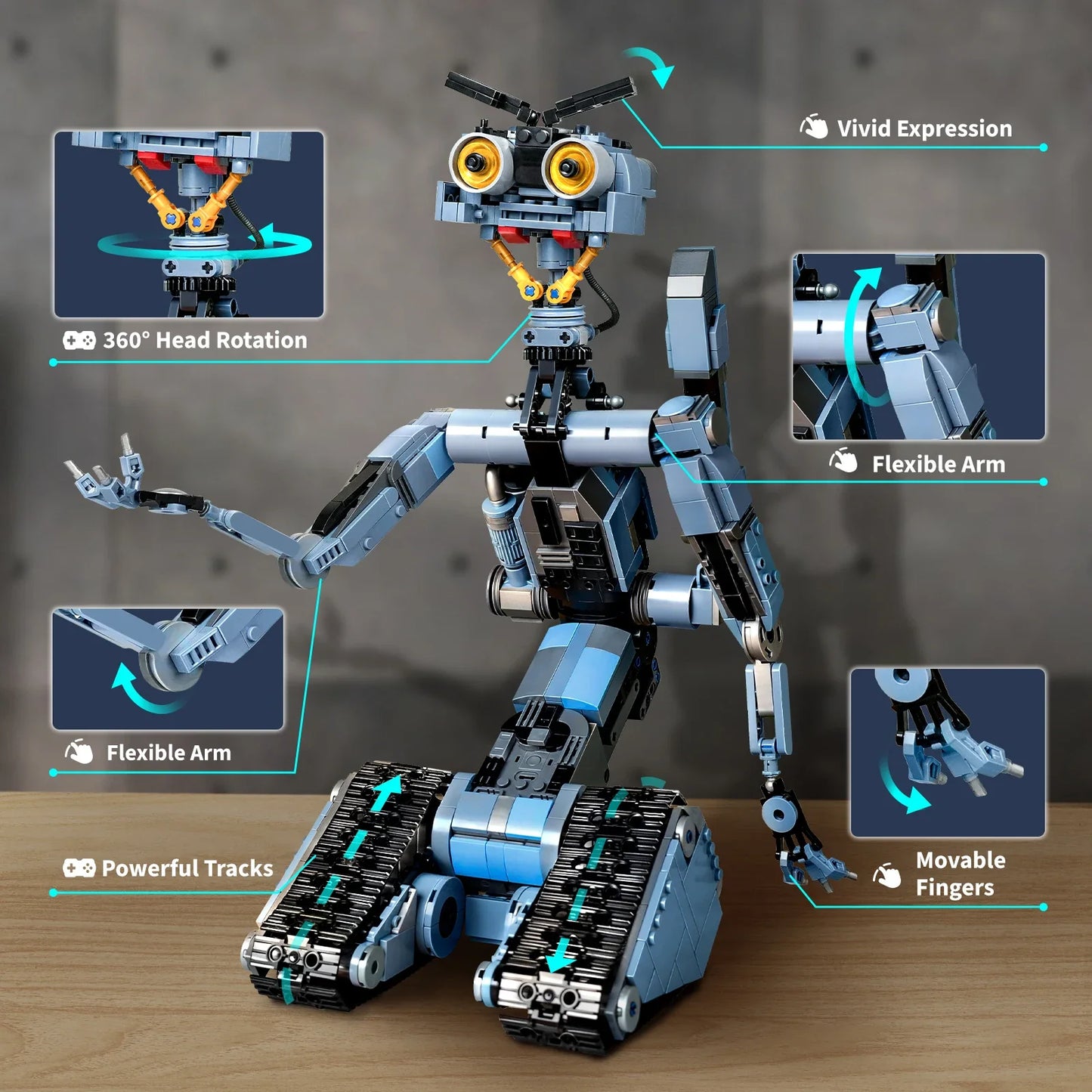 1176-Piece Johnny 5 Robot Building Blocks Set – Remote Control, Rechargeable Toy for Halloween & Christmas Gift
