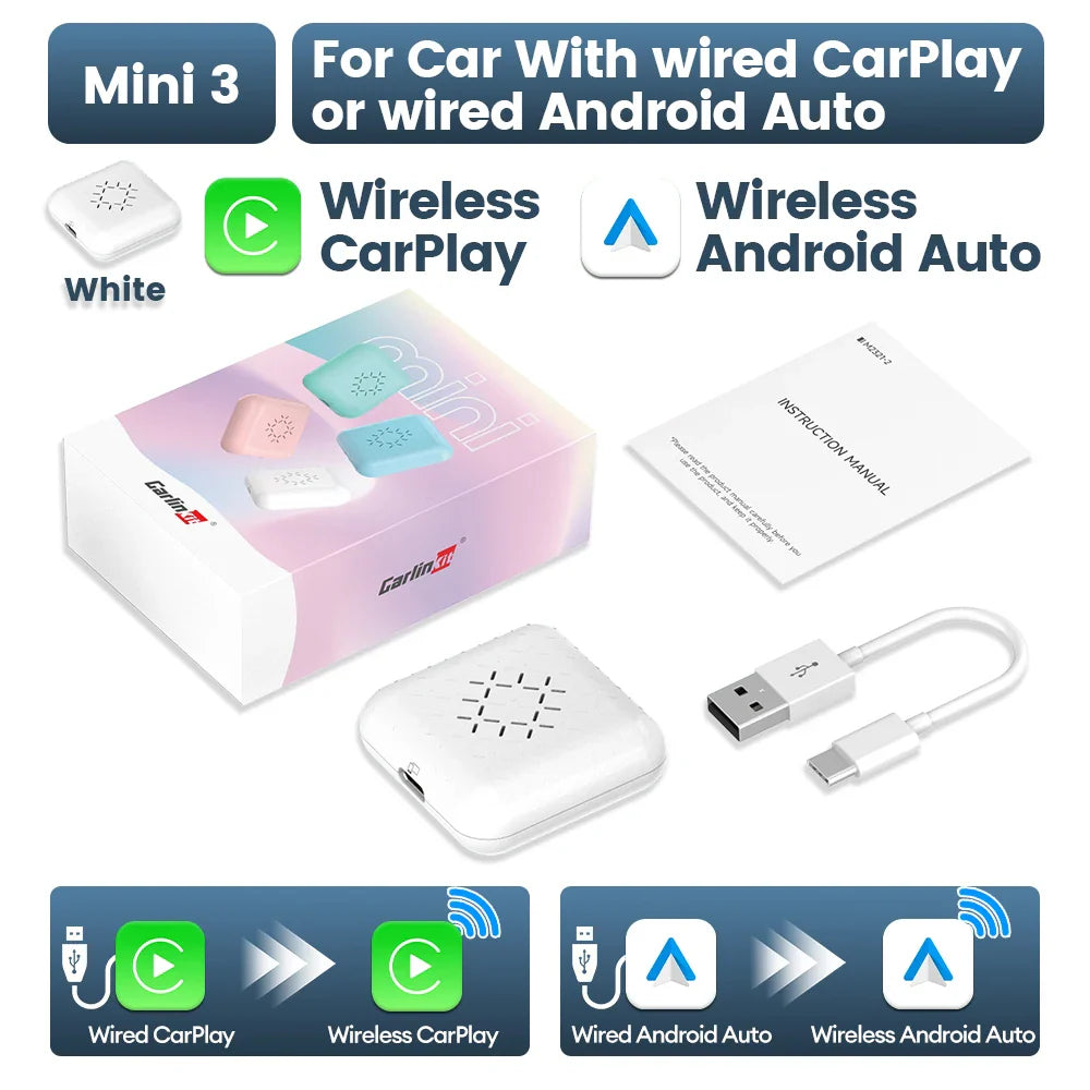 CarlinKit 5.0 Mini Ultra Wireless CarPlay & Android Auto Adapter – Plug & Play OEM Car Upgrade with WiFi & Bluetooth Auto Connection
