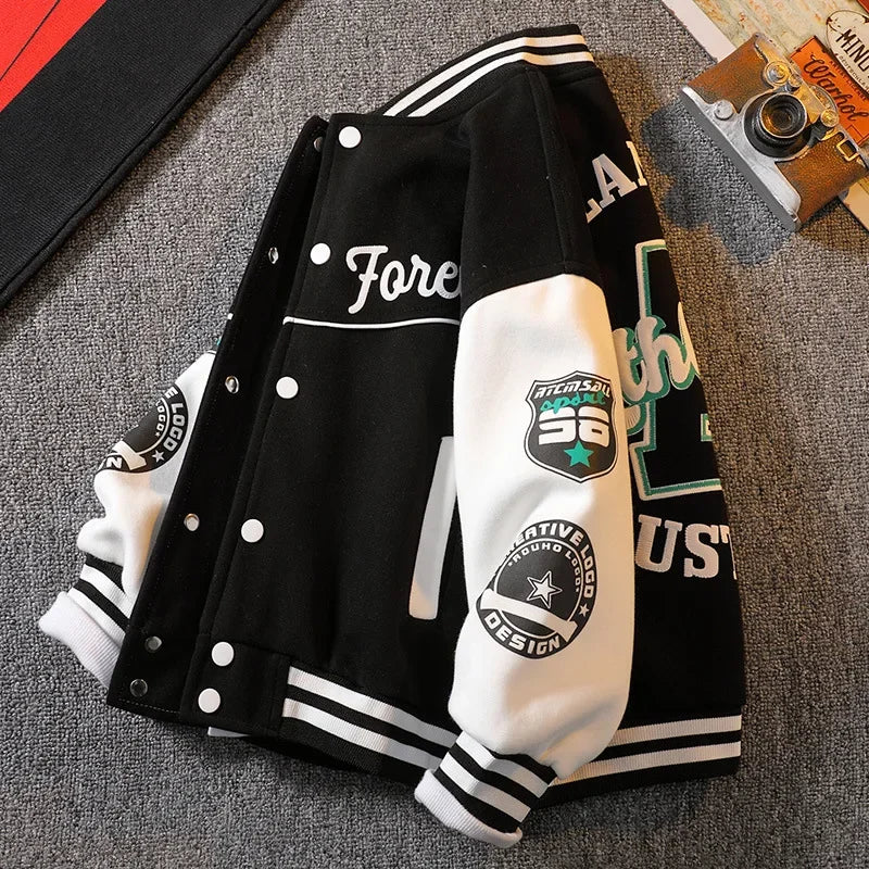Autumn Baseball Jacket for Teens - Quilted Cotton Bomber Coat for Boys & Girls, Kids Jacket for Fall