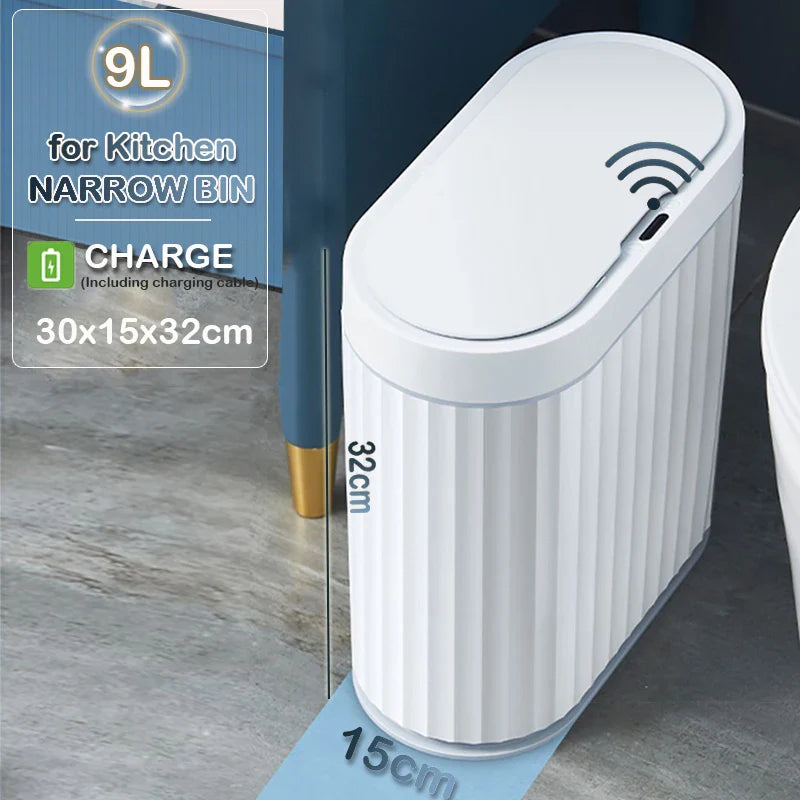 7/9L Automatic Sensor Trash Can β Smart Induction Garbage Bin with Roman Striped Design for Bathroom & Kitchen