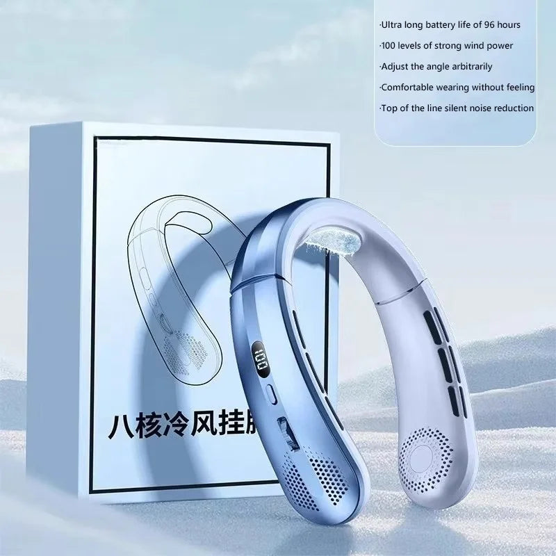8000mAh Bladeless Neck Fan - Rechargeable Portable Cooling Fan with LED Display for Outdoor Use